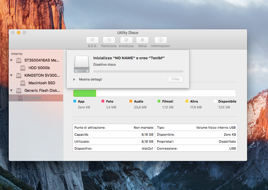 come formattare pen drive su mac OS X 15